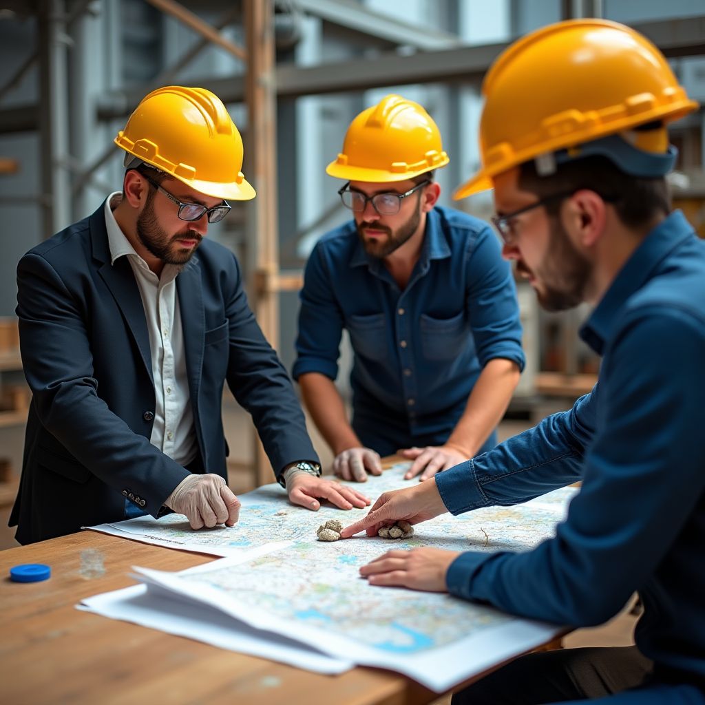 Equipo de expertos analizando proyectos de inversión minera